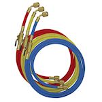 Mastercool slangenset met 45° afsluiters 1/4” x 1/4” rood/geel/blauw lengte=180cm