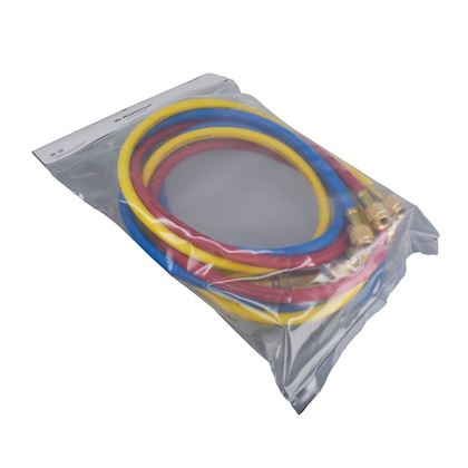 Mastercool slangenset 1x 45° met kogelafsluiters 1/4" x 1/4" l= 1,8 m rood/geel/blauw (A1/A2L/A3)