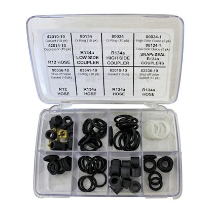 Mastercool assortimentsdoos met (nylon) pakkingen, O-ringen en ventieldrukkers voor manometerslangen, 85200