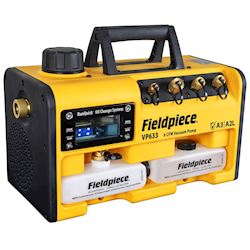 Fieldpiece RunQuick 2-traps vonkvrije vacuümpomp capaciteit 170L/min 6CFM bereik 15 micron ATEX-rated (A2L/A3)