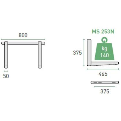 Rodigas MS253N wandbeugel Antraciet met inschuifrail b=800 mm, l=465 mm, sleufgat h.o.h. max. 375 mm, max. 140 kg