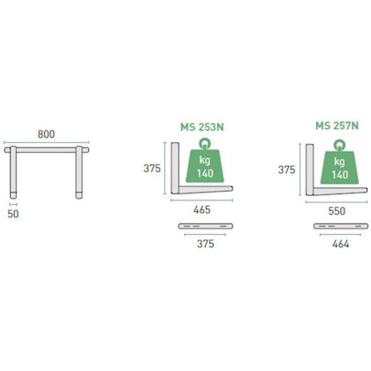 Rodigas MS257N wandbeugel Antraciet met inschuifrail b=800 mm, l=550 mm, sleufgat h.o.h. max. 464 mm, max. 140 kg