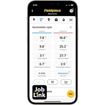 Fieldpiece Premium leidingklem uitleesbaar via  Job Link-app en SMAN-manifold