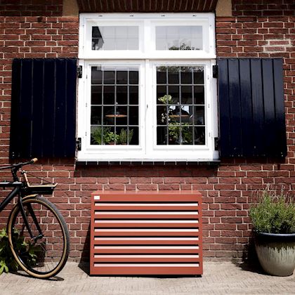 Evolar Evo-cover omkasting Large steenrood aluminium gepoedercoat 1100 x 1200 x 650 mm + condensorschot en opstelvoetjes