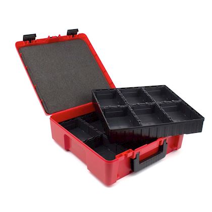 Rothenberger koffer t.b.v. persbekken zonder inhoud, voorzien van 2 trays en 12 bakjes