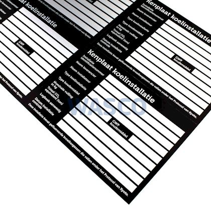 Universeel kenplaat installatie stickervel incl. GWP/CO2 (4 alu stickers per vel)